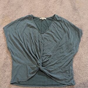 Green Envelope Teal Twist Front Short Sleeve Top